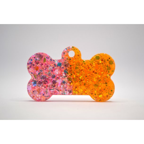 Hundetegn, stort kdben, orange og pink med glitter