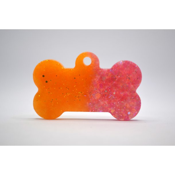 Hundetegn, stort kdben, orange og pink med glitter