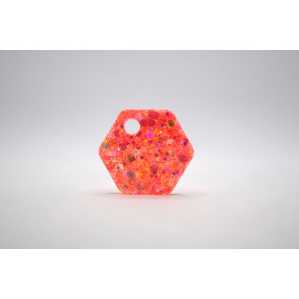 Hundetegn, lille hexagon, fersken farvet med glitter