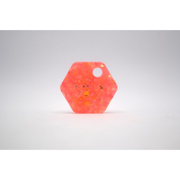 Hundetegn, lille hexagon, fersken farvet med glitter