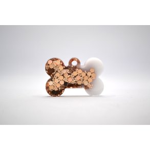 Hundetegn, lille kdben, hvid med guld glitter