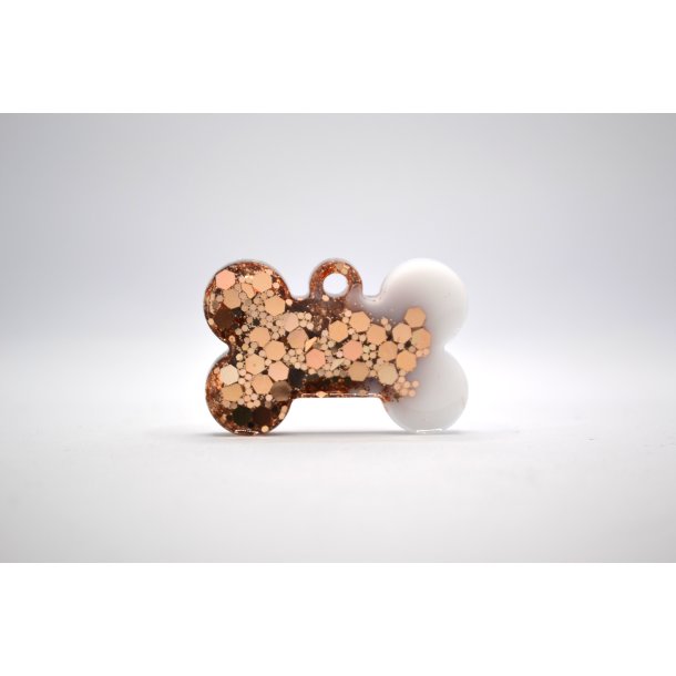 Hundetegn, lille kdben, hvid med guld glitter