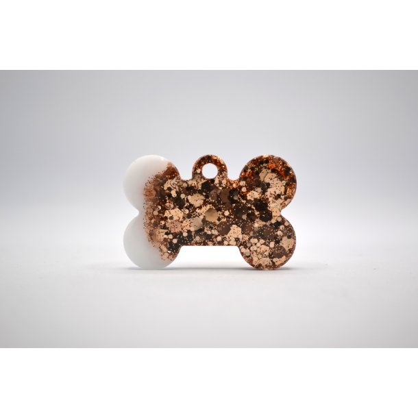 Hundetegn, lille kdben, hvid med guld glitter