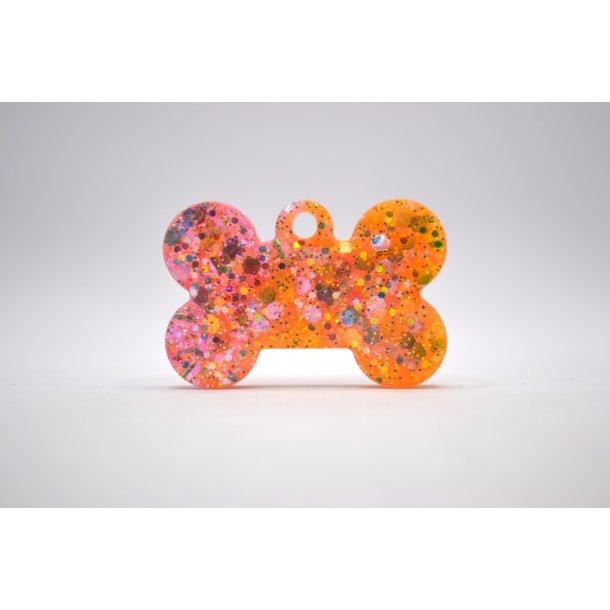 Hundetegn, lille kdben, orange og lyserd med glitter