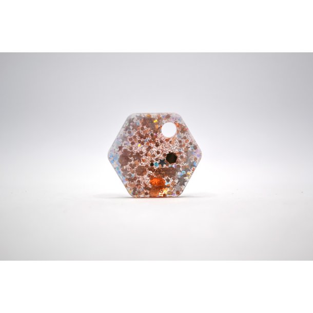 Hundetegn, lille hexagon, multifarvet og guld glitter