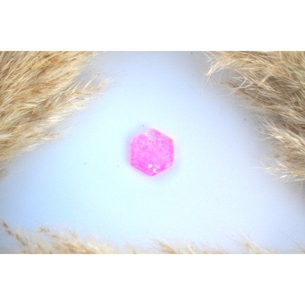 Hundetegn, lille hexagon, pink glimmer let gennemsigtig
