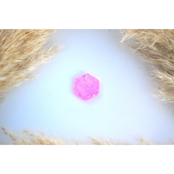 Hundetegn, lille hexagon, pink glimmer let gennemsigtig