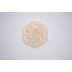 Hundetegn, lille hexagon, beige med hvid glitter
