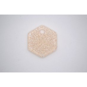Hundetegn, lille hexagon, beige med hvid glitter