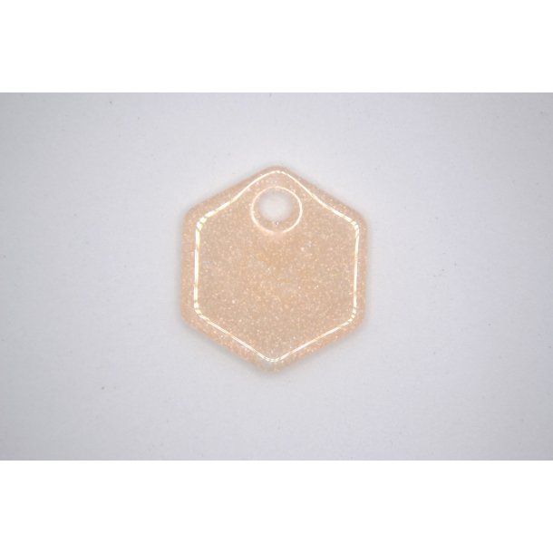 Hundetegn, lille hexagon, beige med hvid glitter