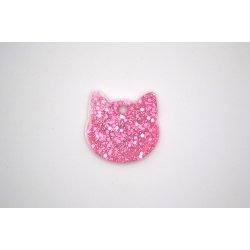 Hundetegn, lille kattehoved, lyserd og hvid med glitter