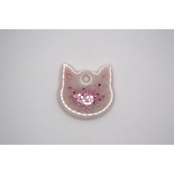 Hundetegn, lille kattehoved, hvid perlemor med pink glitter