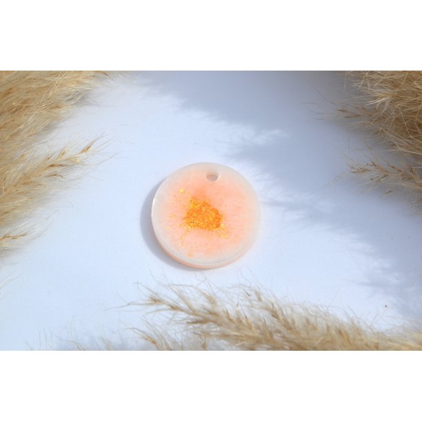 Hundetegn, stor rund, gul glitter med hvid