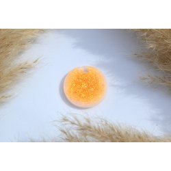 Hundetegn, stor rund, gul glitter med hvid