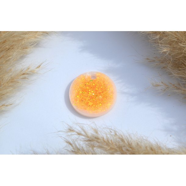 Hundetegn, stor rund, gul glitter med hvid