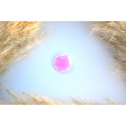 Hundetegn, lille rund, hvid med pink glitter