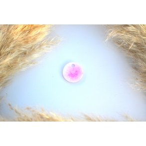 Hundetegn, lille rund, hvid med pink glitter