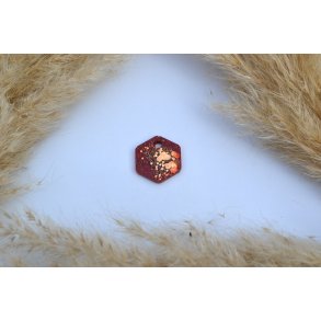 Hundetegn, lille hexagon, rd shimmer med guld glitter