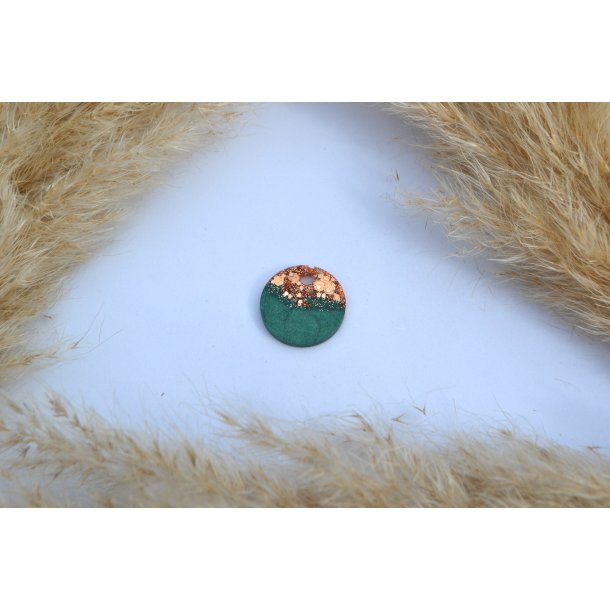 Hundeteg, lille rund, mrkegrn shimmer med guld glitter