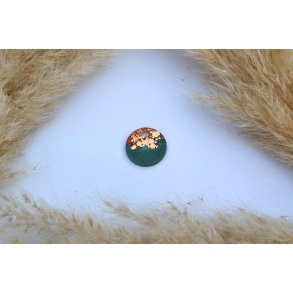 Hundeteg, lille rund, mrkegrn shimmer med guld glitter