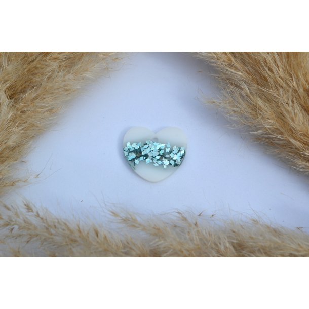 Hundetegn, stort hjerte, hvid med grnbl flager