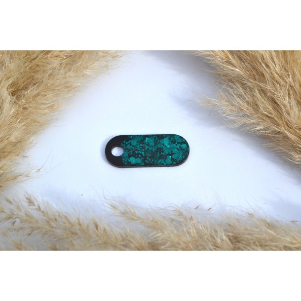 Hundetegn, afrundet rektangel sort med grn glitter