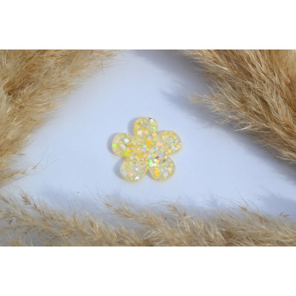 Hundetegn, stor blomst, gul glitter