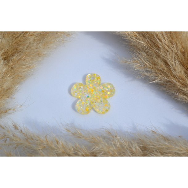 Hundetegn, stor blomst, gul glitter