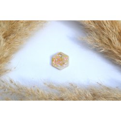 Hundetegn, lille hexagon, hvid perlemor med glitter