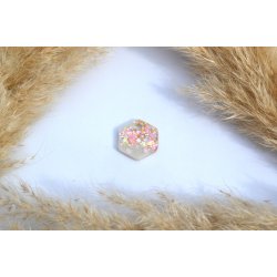 Hundetegn, lille hexagon, hvid perlemor med glitter