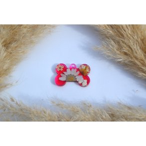 Hundetegn, lille kdben, transparant pink med blomster