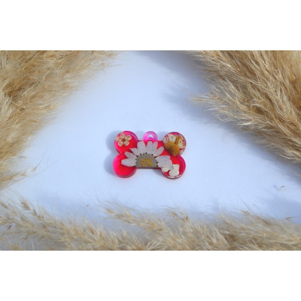 Hundetegn, lille kdben, transparant pink med blomster