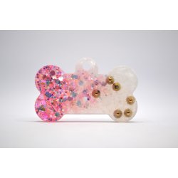 Hundetegn, stort kdben, pink og hvid glitter med perler