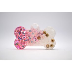 Hundetegn, stort kdben, pink og hvid glitter med perler