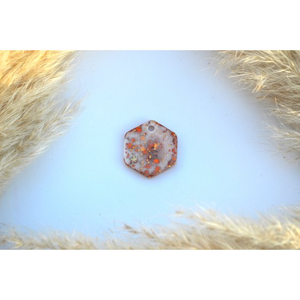 Hundetegn, mellem hexagon, hvid med glimmer med blade