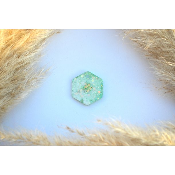 Hundetegn, mellem hexagon, grn glimmer med hvid