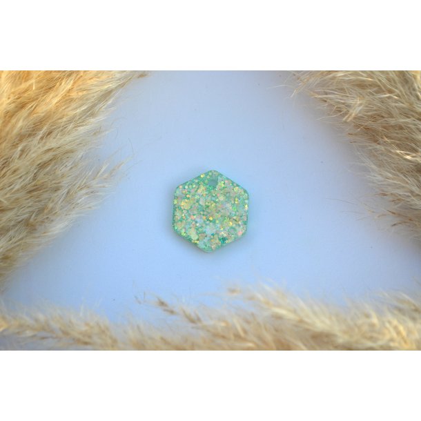 Hundetegn, mellem hexagon, grn glimmer med hvid