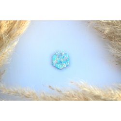 Hundetegn, lille hexagon, bl og lyserd glimmer med hjerter