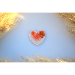 Hundetegn, stort hjerte, blomster, orange, hvid