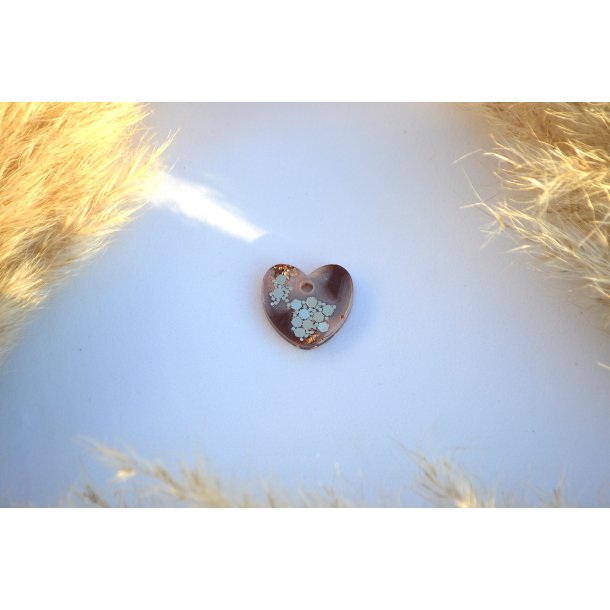 Hundetegn, lille hjerte, caramel, hvid og guld flager