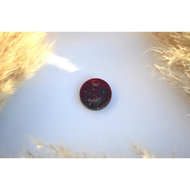 Hundetegn, mellem rund, bordeaux med glitter