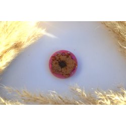 Hundetegn, stor rund, lyserd shimmer med glitter og blomst