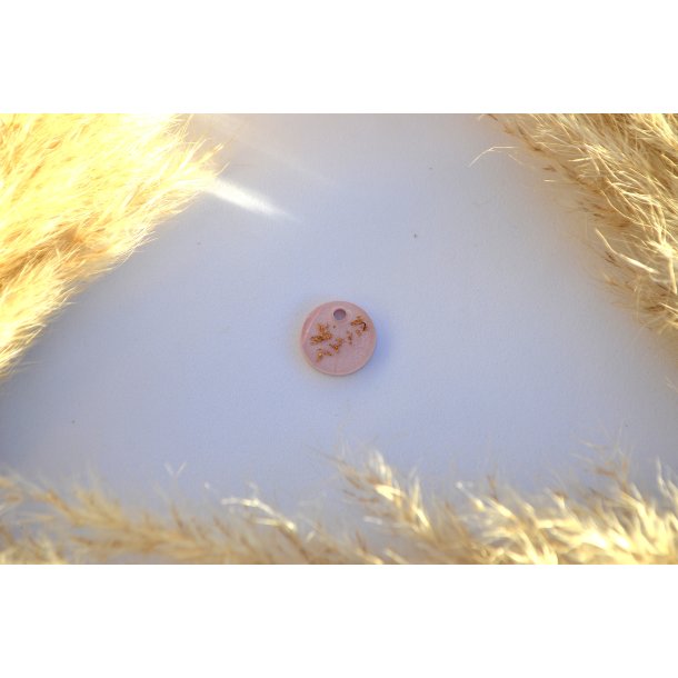 Hundetegn, mini rund, lyserd shimmer med bladguld