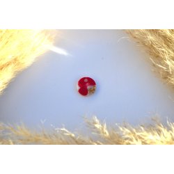 Hundetegn, mini rund, rd shimmer, hvid og bladguld