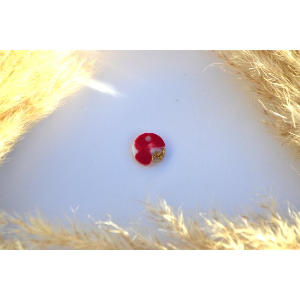 Hundetegn, mini rund, rd shimmer, hvid og bladguld