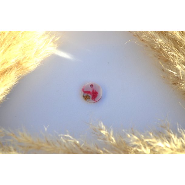 Hundetegn, mini rund, rd shimmer, hvid og bladguld