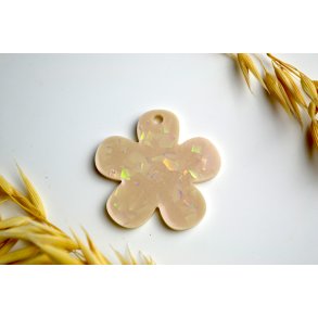 Hundetegn, stor blomst, beige holografisk med holografiske flager