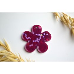 Hundetegn, stor blomst, rosa med hjerter og stjerner