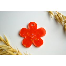 Hundetegn, stor blomst, orange med holografiske flager