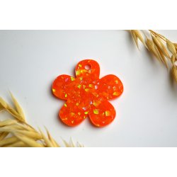 Hundetegn, stor blomst, orange med holografiske flager